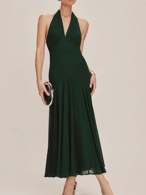 slim fit dress slacks Rent The Breslin Metallic Green Midi Dress By Reformation